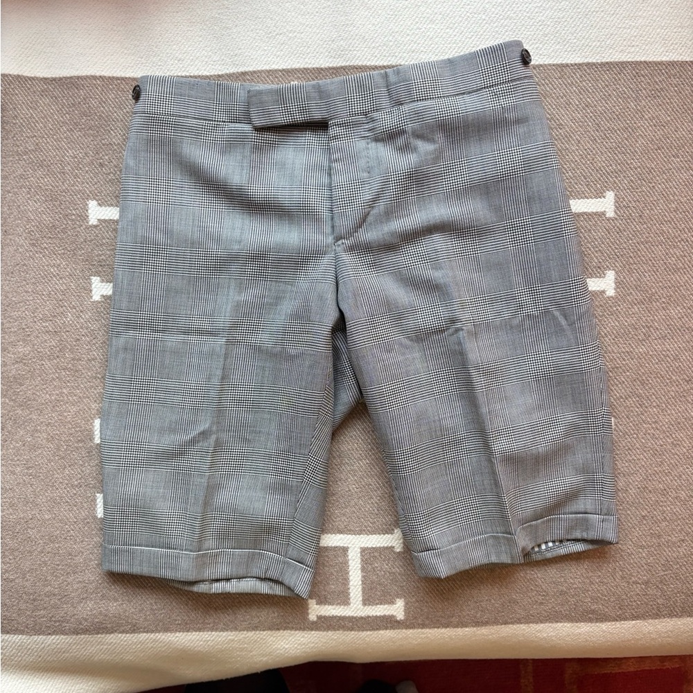 Thom Browne Prince of Wales Flat Front Shorts with Tailored Fit
